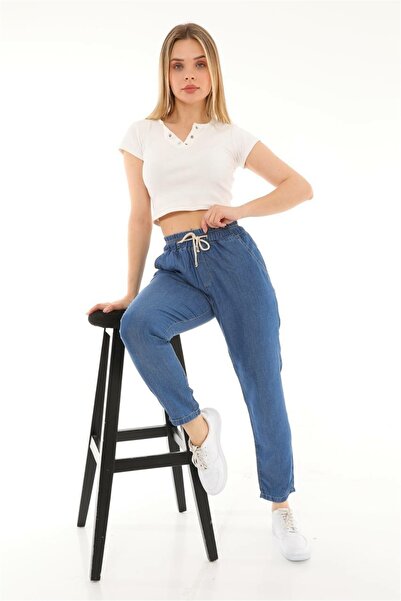 diaves Kadın Cepli Beli Büzgülü Bilek Boy Yazlık Jean