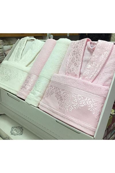 şenkahveci tekstil Unisex Pink Fiesta Vip Cotton Jacquard Οικογενειακό Σετ Μπουρνούζι 6 τεμαχίων