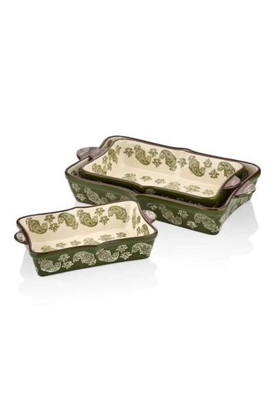 Cemile Green Rectangular 3-Piece Baking Dish 25x30x36 cm