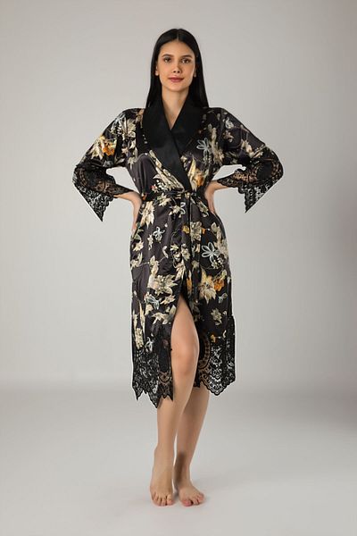 Nuşa Rochie de damă neagră cu guler din dantelă Brode din satin floral