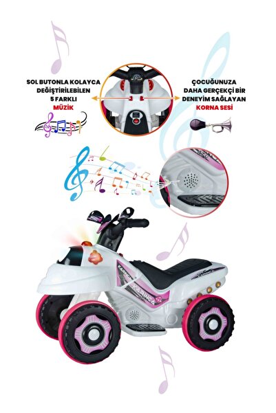 UJ Toys Müzikli Ve Led Işıklı Karınca Akülü Atv 6v-beyaz Prenses