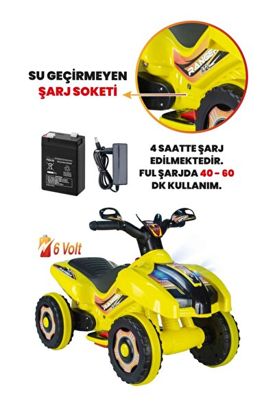 UJ Toys Müzikli Ve Led Işıklı Akülü Atv 6v Ranger Sarı