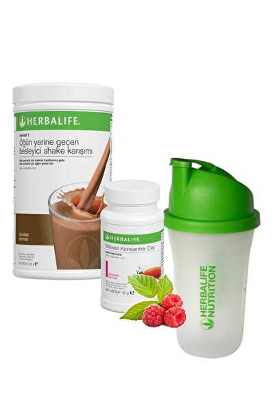 Herbalife Set 1 Adet Çikolata Shake 1 Adet Ahududu Çay 50 gr 1 Adet Shaker Ka...