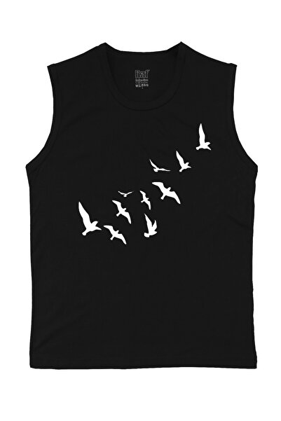 Raf Coll Tricou fără mâneci cu imprimeu digital cu model negru B. Birds