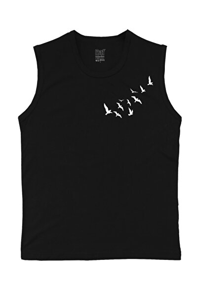 Raf Coll Tricou fără mâneci pentru bărbați cu model păsări negre