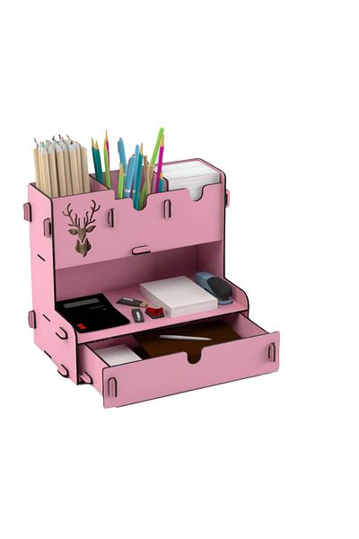 tsddekorasyon Tsd Διακόσμηση Ξύλινο Συρτάρι Desktop Organizer Ροζ