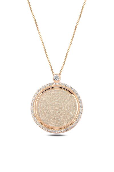OSMANLI GÜMÜŞ Zirkon Taşlı Rose Yuvarlak Model Esmaül Hüsna Kadın Gümüş Kolye...