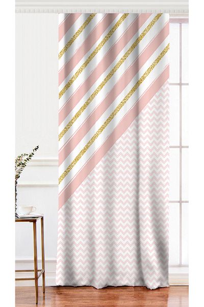 Realhomes Cortina de fundal imprimată digital cu desen geometric detaliat auriu pe fundal colorat cu o singură aripă