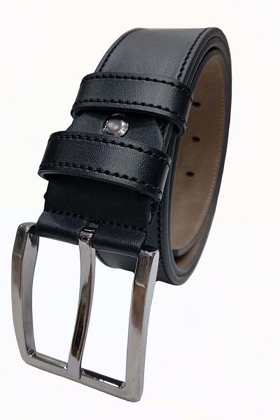 Gutiero Ανδρική Δερμάτινη Ζώνη 2 τμχ Μαύρο Navy Blue Ραμμένο 4 εκ