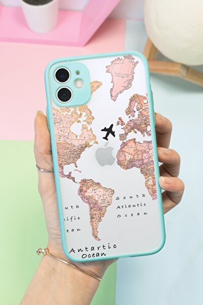 Spoyi Iphone 11 Transparan Harita Tasarımlı Mavi Hux Telefon Kılıfı