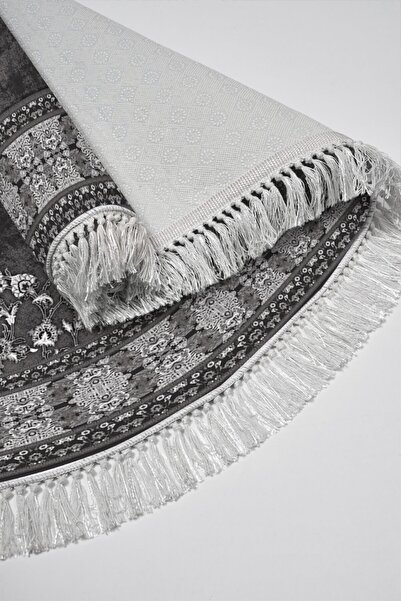 Alanur Home Alanur Trend Non-Slip Base Oval Fringed Digital Bathroom Set Gray