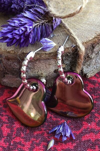 Leerybee Neon Yellow Green Fuchsia Blue Mixed Color Antiallergic Heart Earrings