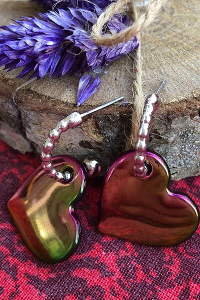 Leerybee Neon Yellow Green Fuchsia Blue Mixed Color Antiallergic Heart Earrings