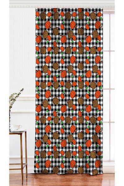 Realhomes Colorful Pumpkin Pattern Digital Printed Background Curtain on Single Wing Black and White Plaid