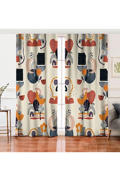 Realhomes Double Wing Artistic Motif Flower Detailed Digital Printed Background Curtain