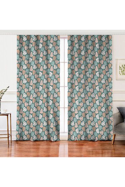 Realhomes Double Wing Colorful Backdrop Leaf Pattern Digital Printed Background Curtain