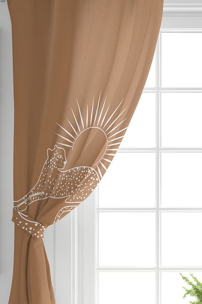 Realhomes Pastel Brown Double Wing - Sun Patterned Onedraw Drawing Background Curtain