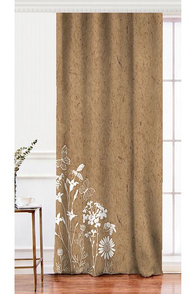 Realhomes White Flower Pattern Digital Printed Background Curtain on Brown Single Wing Colored Backdrop
