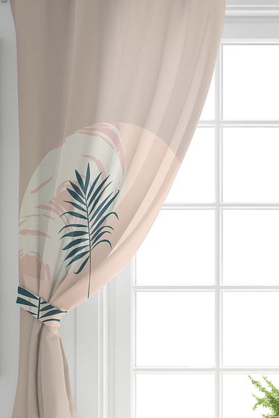 Realhomes Leaf Patterned Digital Printed Background Curtain on Single Wing Pastel Backdrop