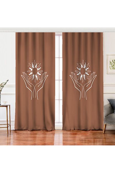 Realhomes Hand Silhouette with Onedraw Drawing on Double Wing Pastel Backdrop Digital Printed Background Curtain