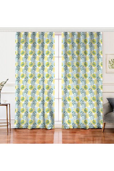 Realhomes Perdeau de fundal imprimat digital cu motiv de frunze colorate moale aripi duble pe fundal alb