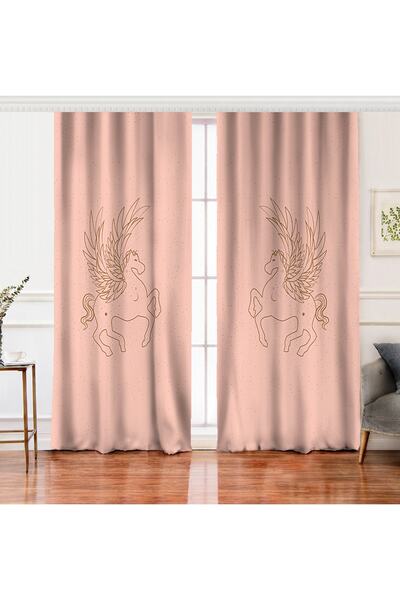 Realhomes Çift Kanat Pastel Zemin Üzerinde Unicorn Desenli Dijital Baskılı Fo...