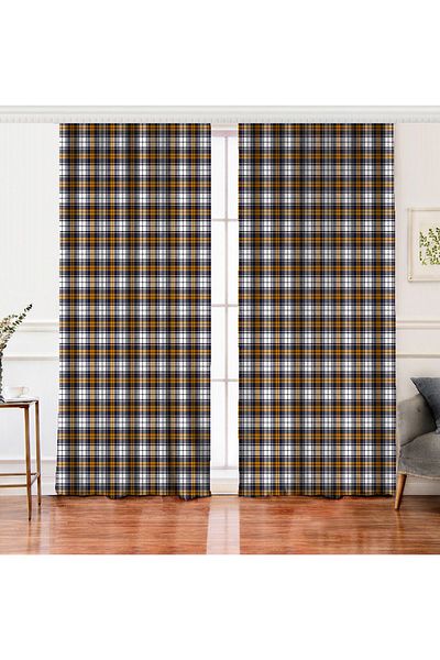 Realhomes Double Wing Colorful Plaid Pattern Digital Printed Background Curtain on White Backdrop