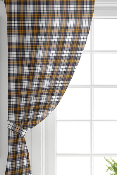 Realhomes Double Wing Colorful Plaid Pattern Digital Printed Background Curtain on White Backdrop