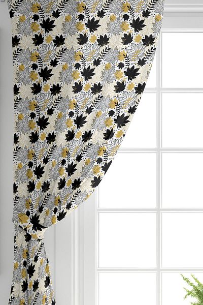 Realhomes Autumn Leaf Patterned Digital Printed Background Curtain with Gold Detail on Single Wing White Backdrop