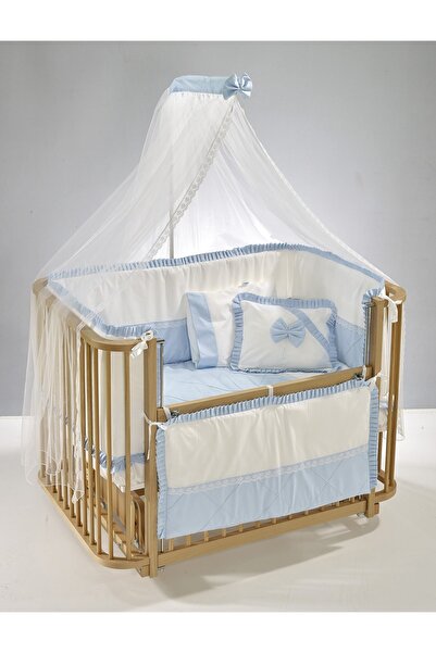 Meltem Smart Bambino Anne Yanı Ahşap Sallanır Beşik 70x110 cm (naturel-mavi)