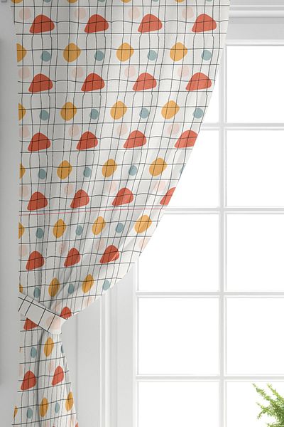 Realhomes Cortina de fundal imprimată digital cu model geometric cu aripă dublă pe fundal alb