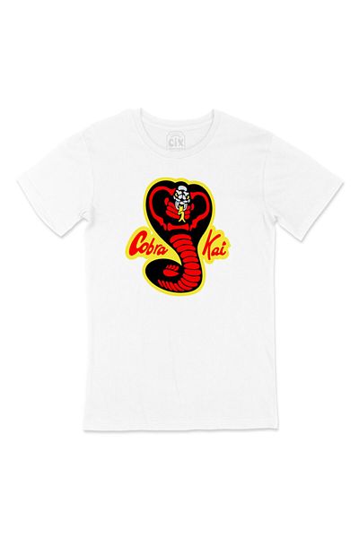 Cix White T-Shirt with Cobra Kai Pocket Logo Design