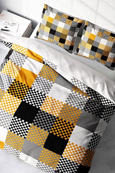 MonoHome Modern Gray Checkers King Size Double Duvet Cover Set - 220X240Cm