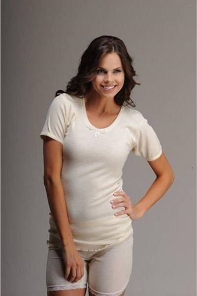 Hasyün Women's Camisole Wool Short Sleeve Undershirt Ecru
