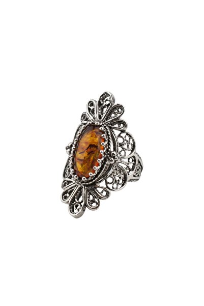 Filigran Silver 925 Ayar Gümüş Otantik El Işçiliği Telkari Doğal Amber (KEHRİ...