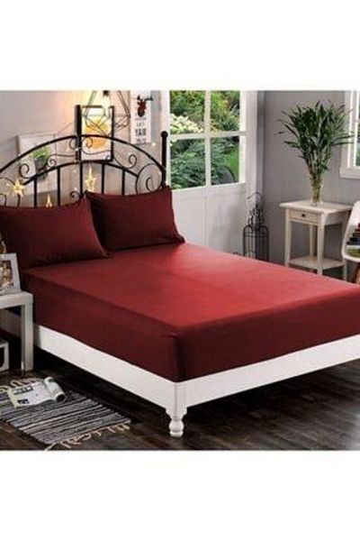 mer-tim ezberbozan ev tekstili ملاءة وغطاء وسادة مزدوجة من القطن Ranforce بدون مطاط من Mer-tim مقاس 240x260 - أحمر كلاريت