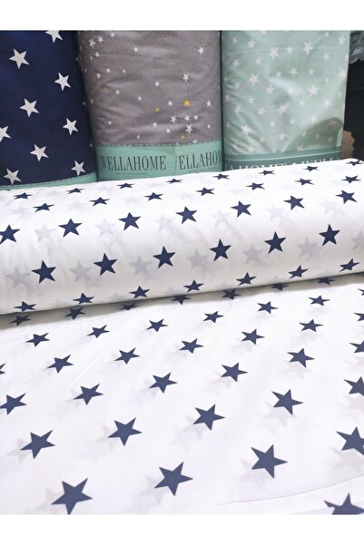 Wella Home Navy Blue Stars Poplin / Akfil Fabric 240 Εξαιρετικό οργανικό βαμβάκι