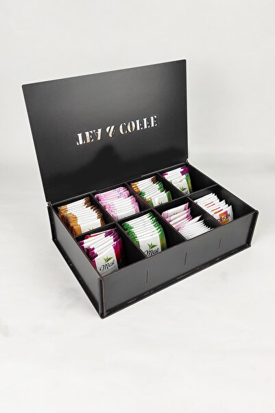 woodsia صندوق شاي خشبي مكون من 8 أقسام حاوية تخزين شاي الأعشاب (أسود)