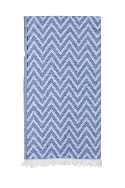 rosa bianca Peshtemal din bumbac jacquard în zigzag albastru