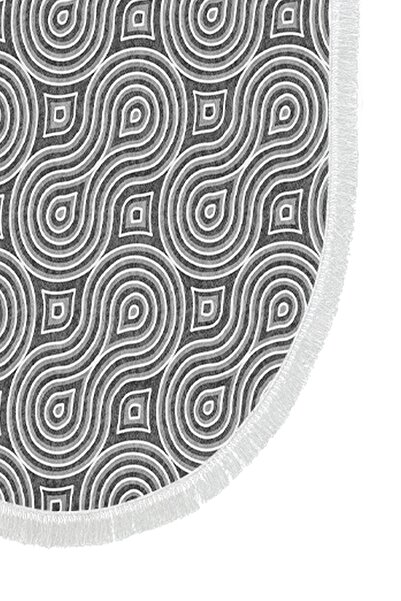 Alanur Home Alanur Trend Non-Slip Base Oval Fringed Digital Bathroom Set Gray