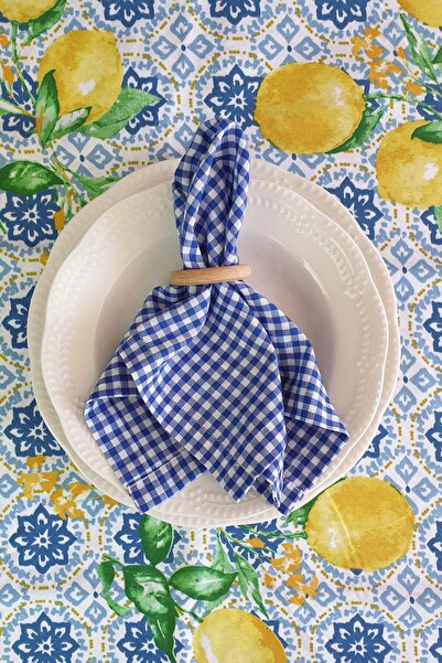 renkli sipariş مناديل قماش مربعة مقاس 40*40 سم باللون الأزرق مكونة من 6 قطع