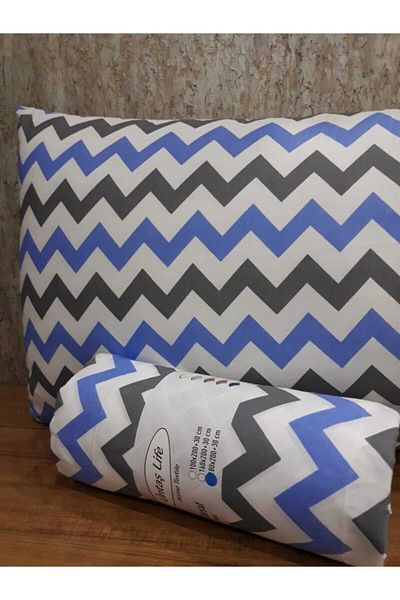 üntaş Cearşaf dublu elastic Life Battal + 2 feţe de pernă 180x200 Albastru Gri Eczigzag11