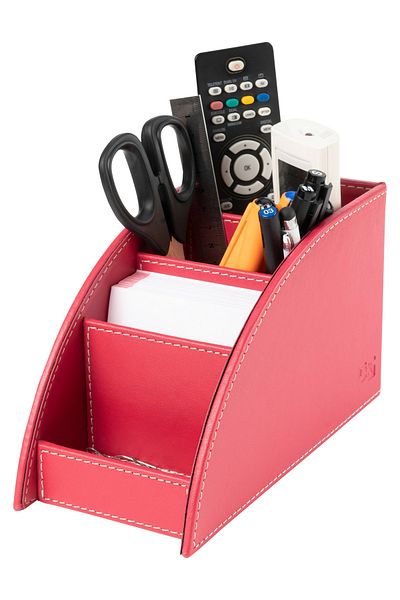 2K Pen Holder and Remote Control Faux Leather Desktop Organizer with 4 Compartments 21.5x10x12.5 Cm