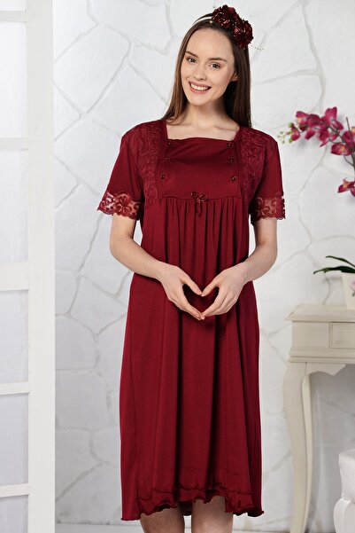 Emose ثوب نوم نسائي من الدانتيل باللون العنابي