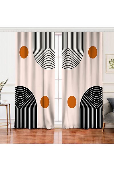 Realhomes Double Wing Colorful Geometric Patterned Digital Printed Background Curtain on the Floor