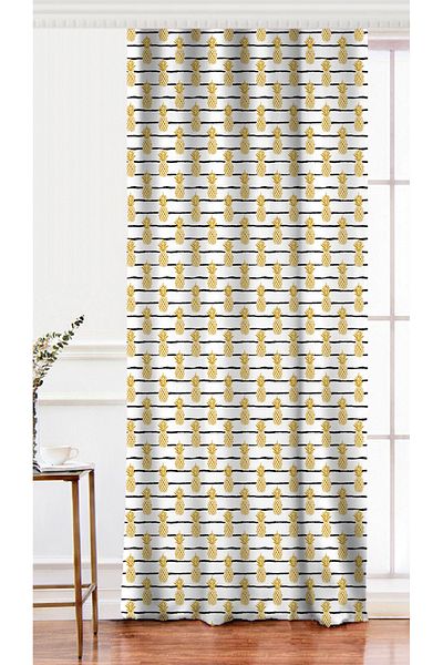 Realhomes Gold Colored Pineapple Patterned Digital Printed Background Curtain on Single Wing White Background