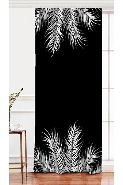 Realhomes Tek Kanat Siyah Zemin Üzerinde Beyaz Yaprak Desenli Dijital Baskılı...