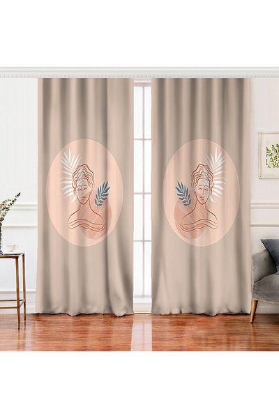 Realhomes Antique Patterned Digital Printed Background Curtain on Double Wing Pastel Backdrop