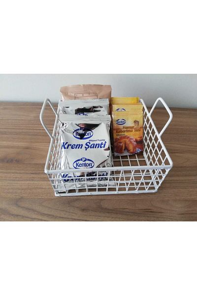 GO DEKOR Multi-Purpose Metal Square Cute Bread Basket (white)