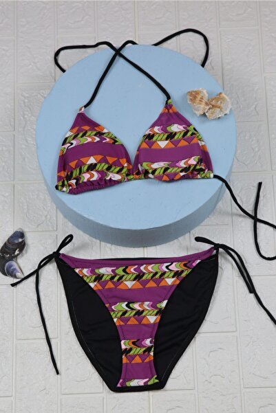 KZN MODA Kadın Mor Desenli Bikini Takımı